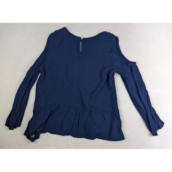 John Paul Richard Women's Top Size Large Blue Embroidered Peasant Boho Cut-Outs - Picture 13 of 14